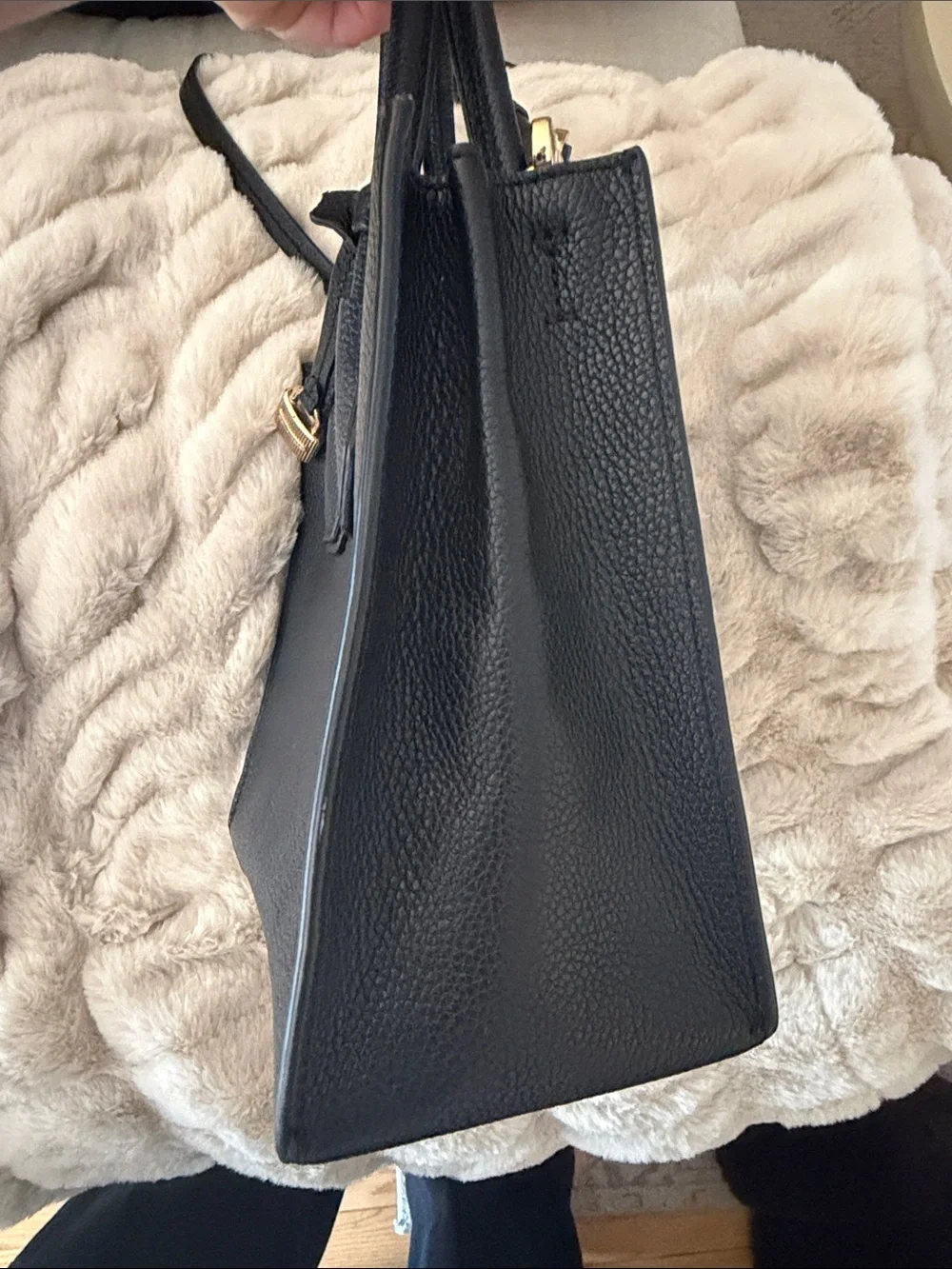 Michael Kors Black Pebbled Leather Bag with Gold Hardware and cross body strap
